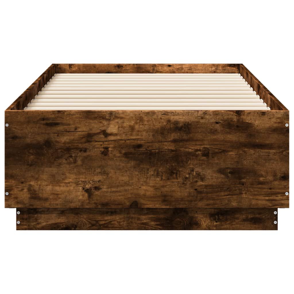 vidaXL Πλαίσιο Κρεβατιού με LED Καπνιστή Δρυς 90x190 εκ. Επεξεργ. Ξύλο