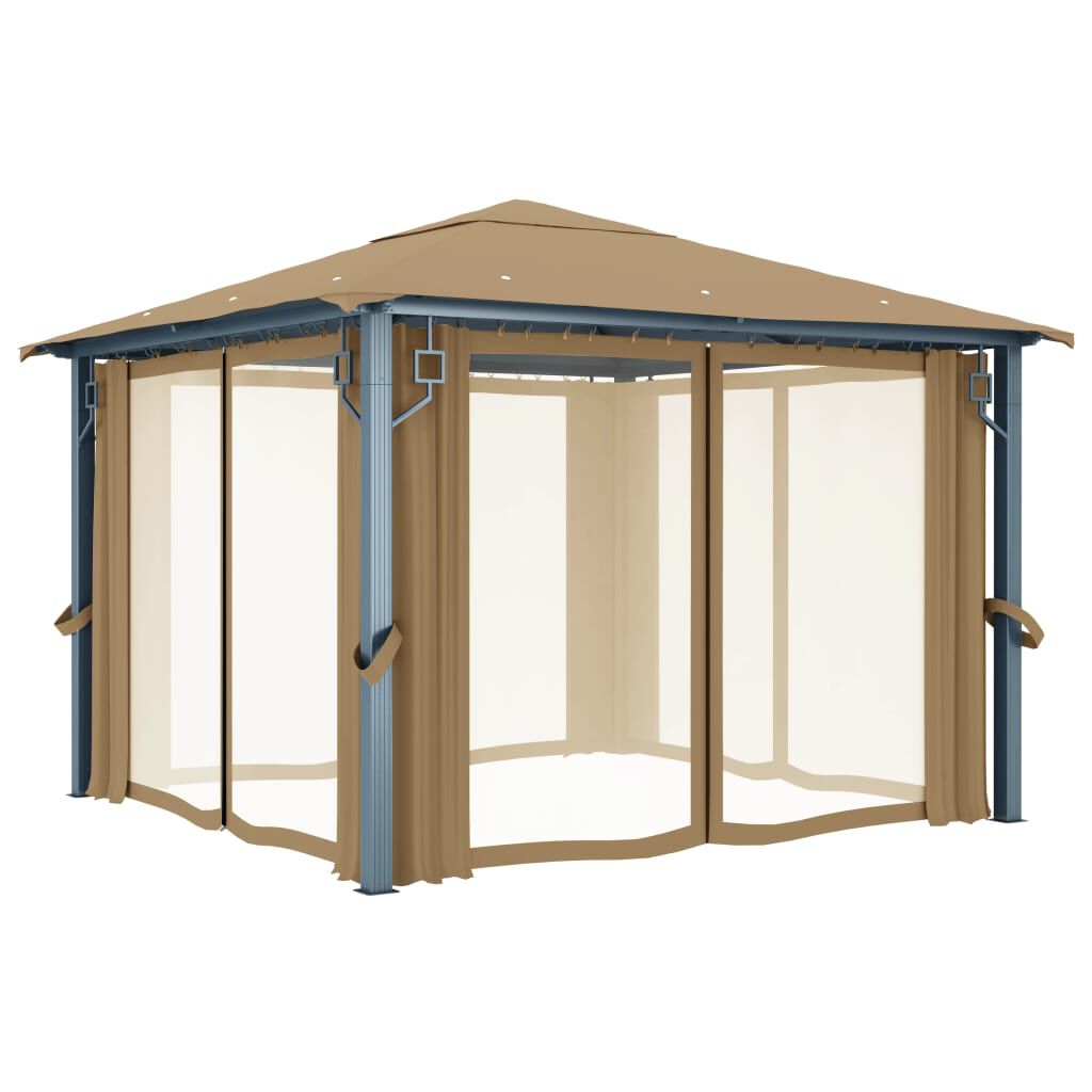 vidaXL Κιόσκι με Κουρτίνα Taupe 300 x 300 εκ. Αλουμινίου