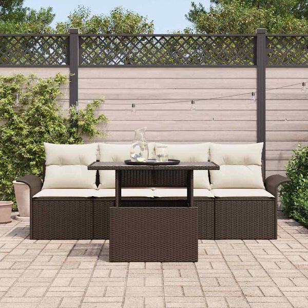 vidaXL Σετ Καναπέ Κήπου με μαξιλάρι 5 pcs Καφέ Πολυ ράταν