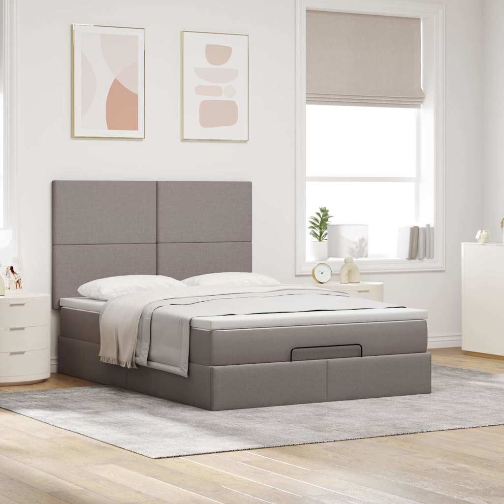 vidaXL Οθωμανικό κρεβάτι με στρώμα Taupe 140x200cm ύφασμα