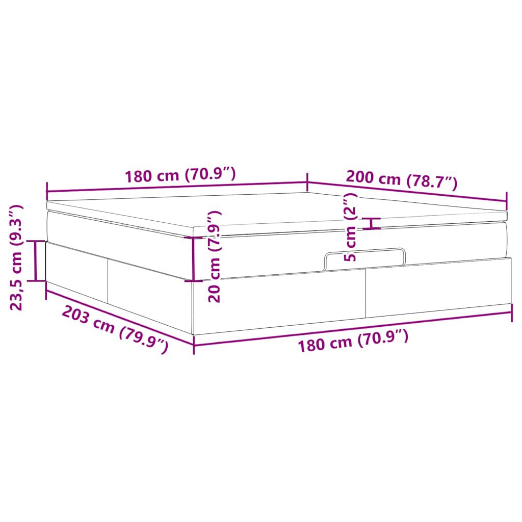 vidaXL Οθωμανικό κρεβάτι με στρώμα Μαύρο 180x200cm Ύφασμα