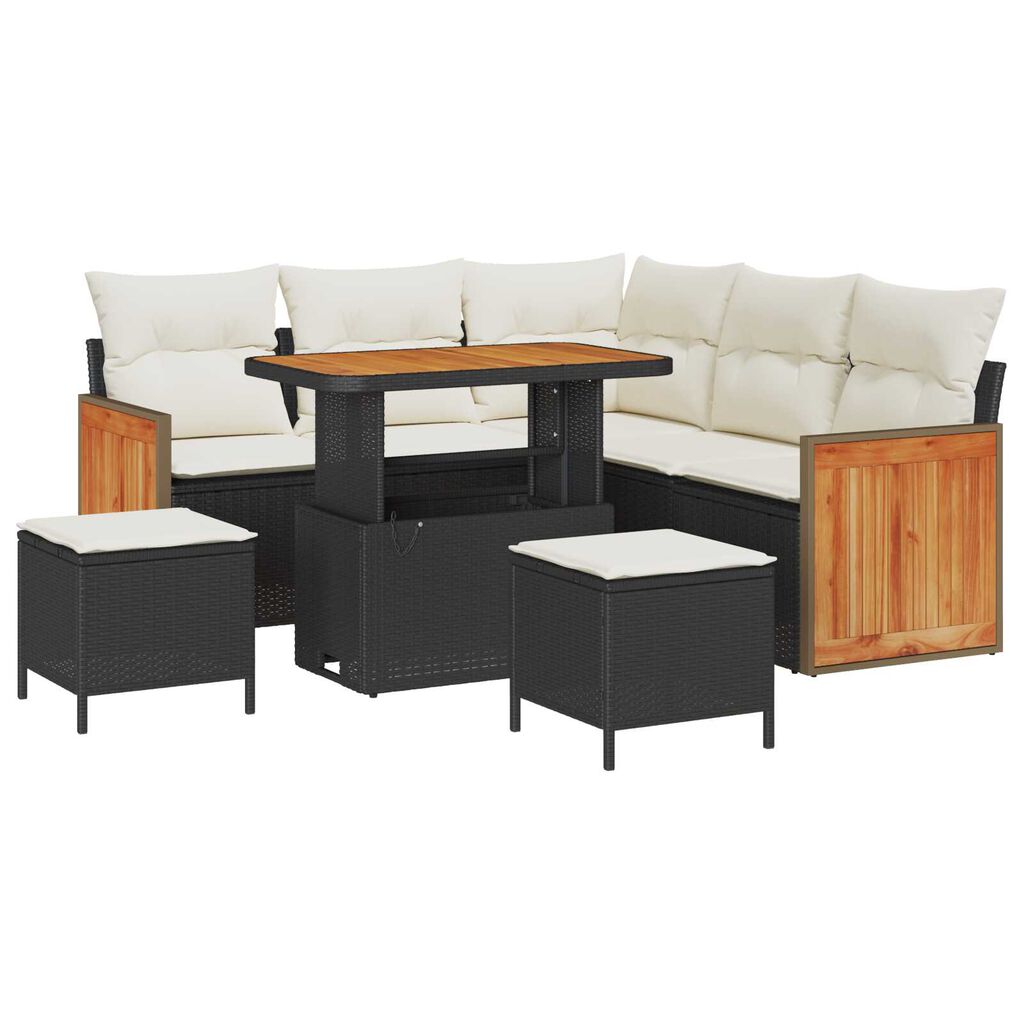 vidaXL Σετ Καναπέ Κήπου 8 pcs Μαύρο και κρεμ 90 x 55 x 71 cm