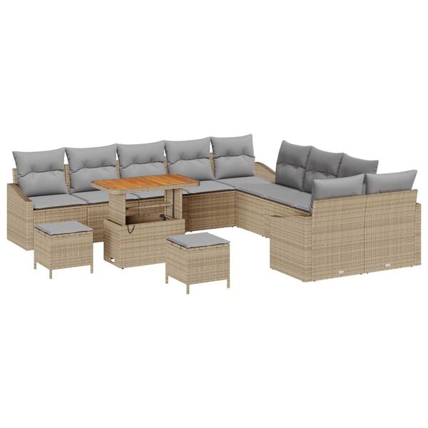 vidaXL Σετ Καναπέ Κήπου με μαξιλάρι 13 pcs Μπεζ Πολυ ράταν