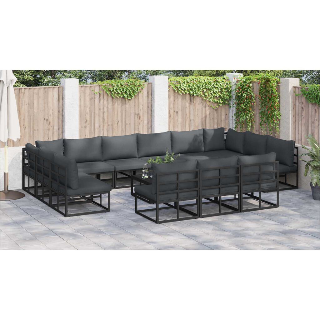 vidaXL Σετ Καναπέ Κήπου με μαξιλάρι με μαξιλάρι 13 pcs Μαύρο Αλουμίνιο