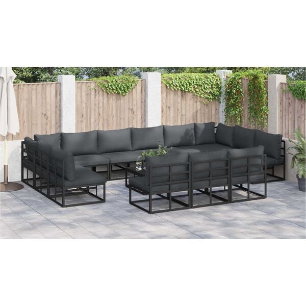 vidaXL Σετ Καναπέ Κήπου με μαξιλάρι με μαξιλάρι 13 pcs Μαύρο Αλουμίνιο