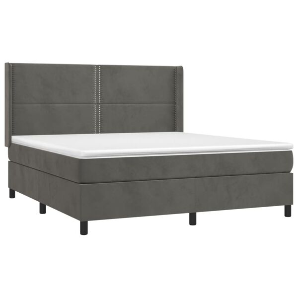 vidaXL Κρεβάτι Boxspring με Στρώμα Σκούρο Γκρι 160x200 εκ. Βελούδινο
