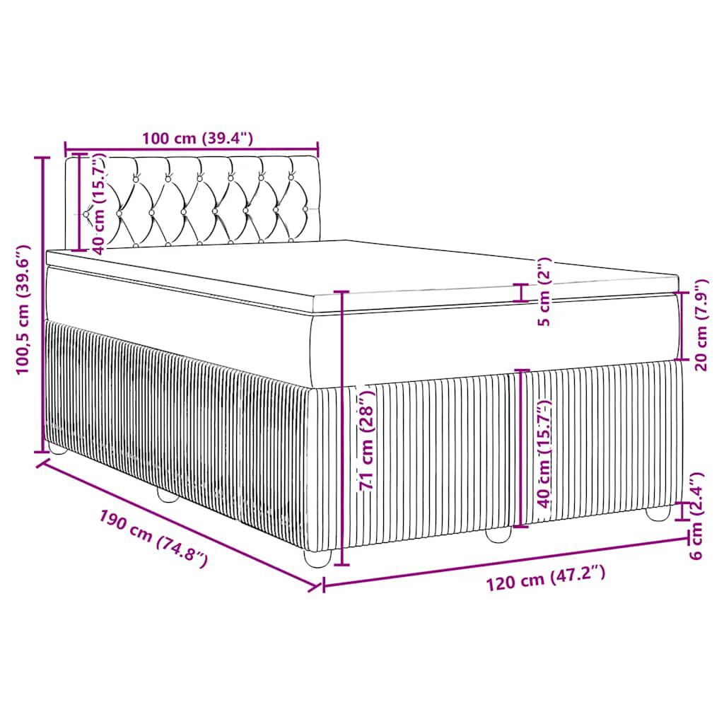 vidaXL Κρεβάτι Boxspring με Στρώμα Μαύρο 120x190 εκ. Βελούδινο