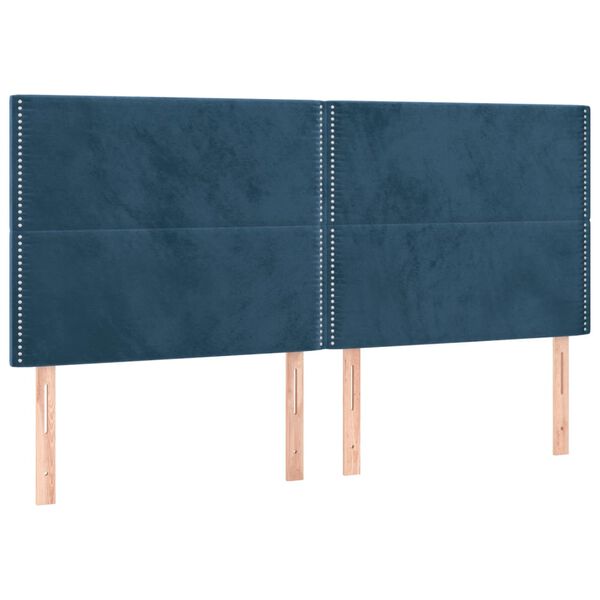 vidaXL Κρεβάτι Boxspring με Στρώμα & LED Σκ. Μπλε 160x200εκ. Βελούδινο