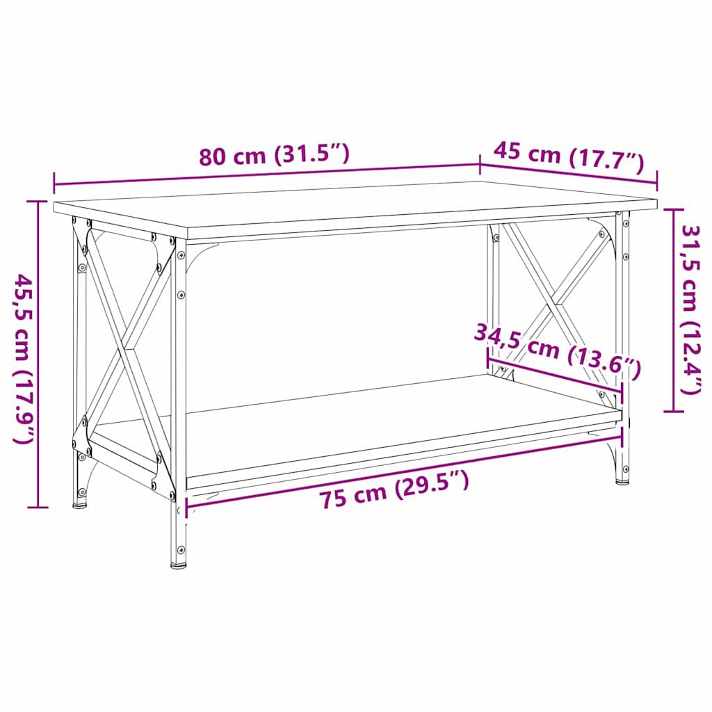 vidaXL Τραπεζάκι σαλονιού artisan δρυς 80 x 45 x 45.5 εκ.