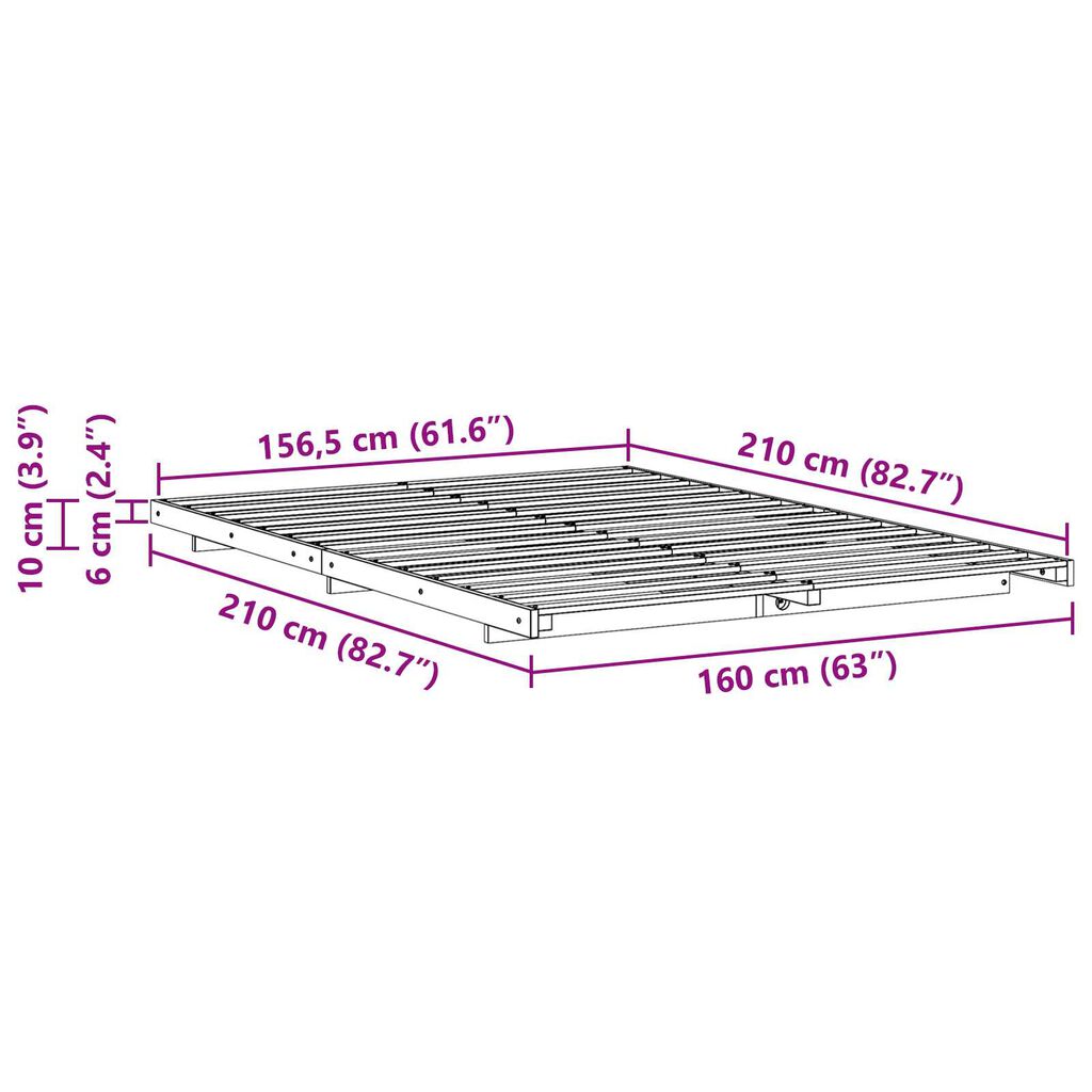 vidaXL Κρεβάτι δαπέδου Καφέ 160 x 210 cm Μασίφ ξύλο πεύκου