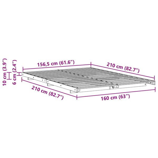 vidaXL Κρεβάτι δαπέδου Καφέ 160 x 210 cm Μασίφ ξύλο πεύκου