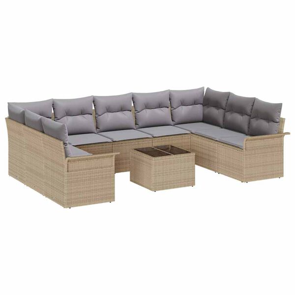 vidaXL Σετ Καναπέ Κήπου με μαξιλάρι 10 pcs Μαύρο Πολυ ράταν