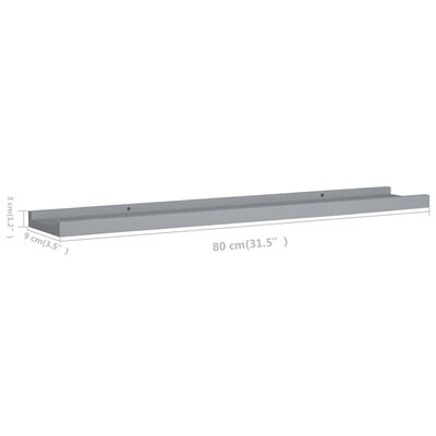 vidaXL Ράφια για Κορνίζες 2 τεμ. Γκρι 80 x 9 x 3 εκ. από MDF