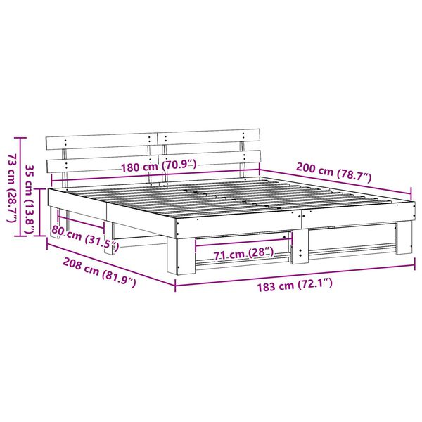 vidaXL Σκελετός Κρεβατιού Λευκό 180 x 200 εκ. Μασίφ ξύλο πεύκου