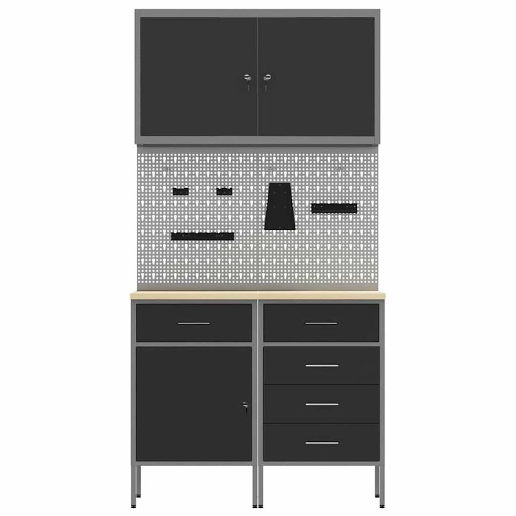 vidaXL Πάγκος εργασίας με συρτάρι 5 pcs Μαύρο 100 x 55 x 200 εκ Ατσάλι