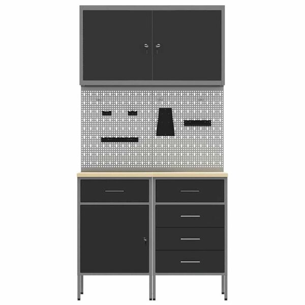 vidaXL Πάγκος εργασίας με συρτάρι 5 pcs Μαύρο 100 x 55 x 200 εκ Ατσάλι
