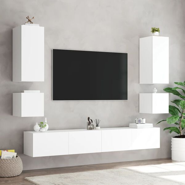 vidaXL Έπιπλο Τοίχου Τηλεόρασης με LED Λευκό 100x35x31 εκ.
