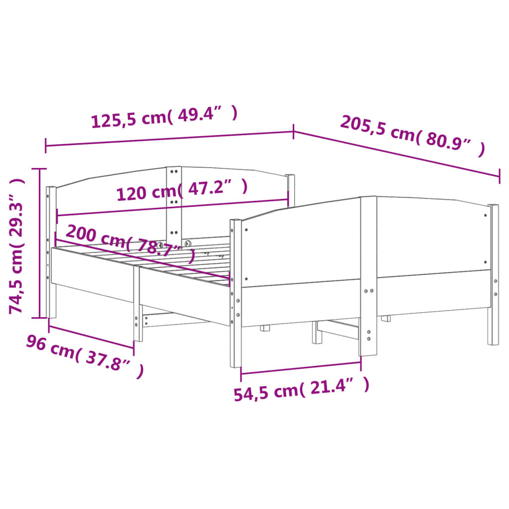 vidaXL Σκελετός Κρεβατιού Χωρίς Στρώμα 120x200 εκ Μασίφ Ξύλο Πεύκου