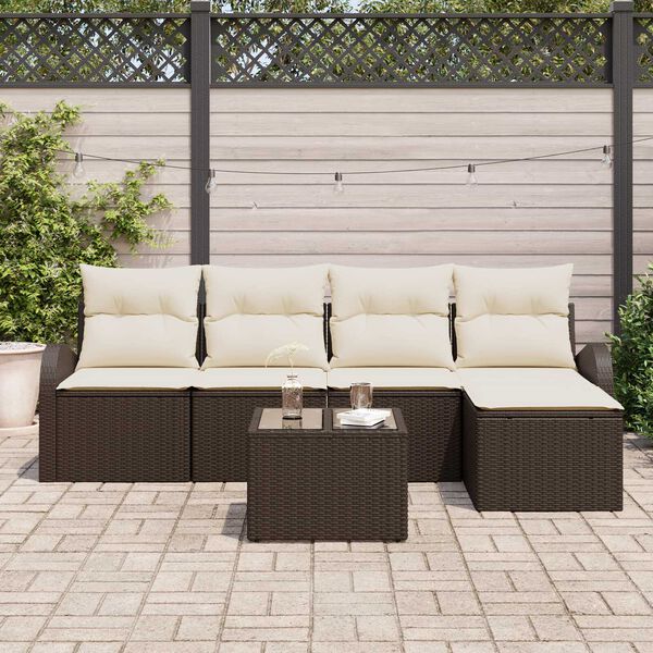 vidaXL Σετ Καναπέ Κήπου με μαξιλάρι 6 pcs Καφέ Πολυ ράταν