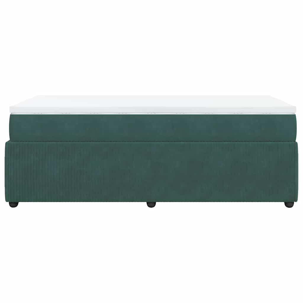 vidaXL Κρεβάτι Boxspring με Στρώμα Σκούρο Πράσινο 90x200 εκ. Βελούδινο