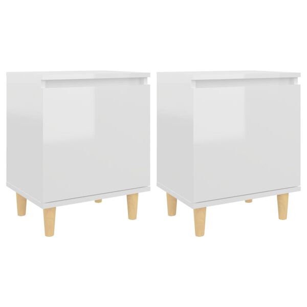 vidaXL Κομοδίνα 2 τεμ. Γυαλιστ. Λευκό 40x30x50 εκ. Μασίφ Ξύλινα Πόδια
