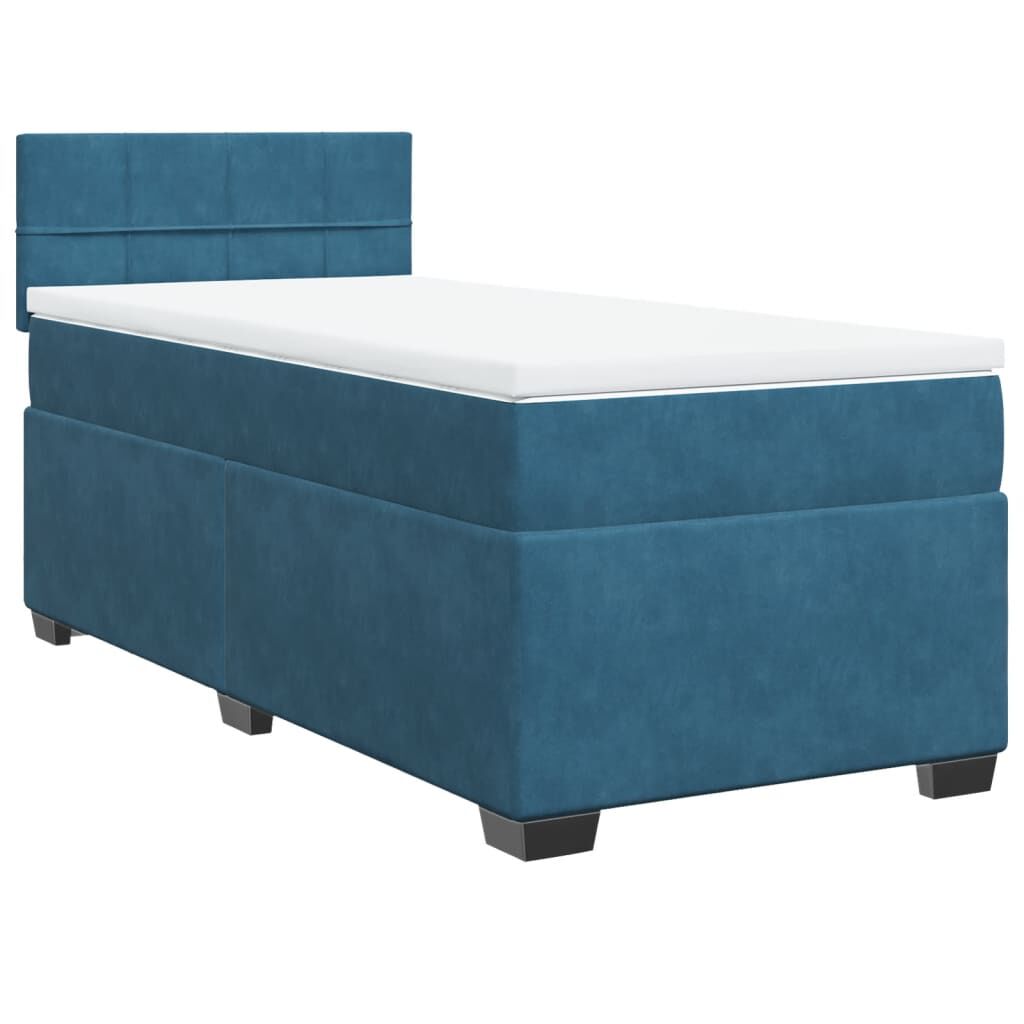 vidaXL Κρεβάτι Boxspring με Στρώμα Μπλε 90x190 εκ. Βελούδινο