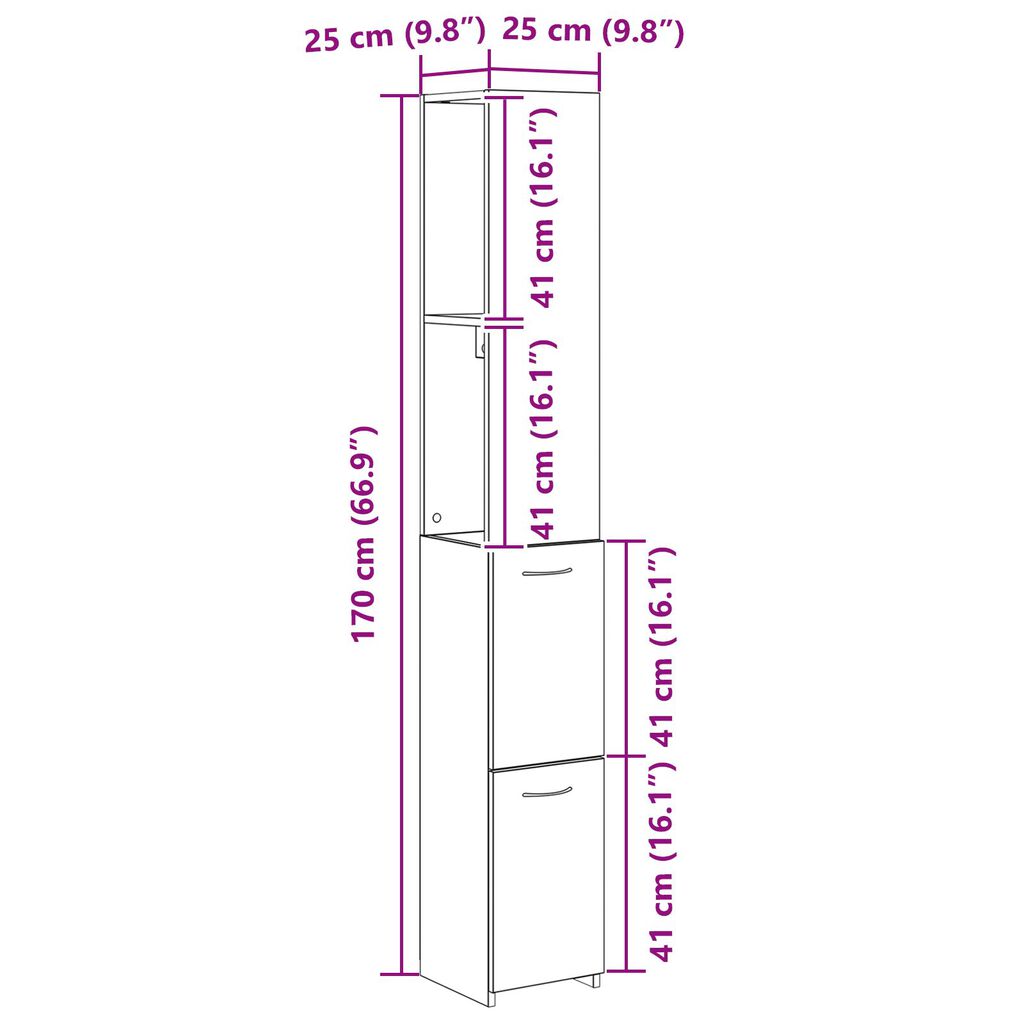 vidaXL Ντουλάπα Μπάνιου Μαύρη Δρυς 25x25x170 εκ από Επεξεργασμένο Ξύλο