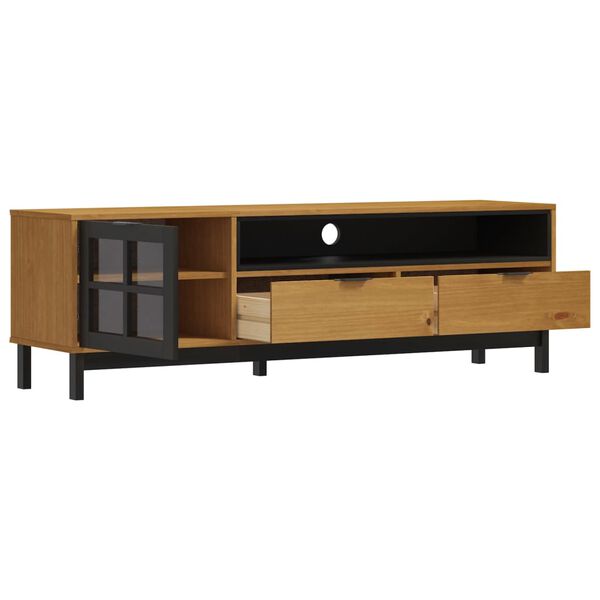 vidaXL Έπιπλο Τηλεόρασης FLAM 158x40x50 εκ. Μασίφ Πεύκο Γυάλινη Πόρτα