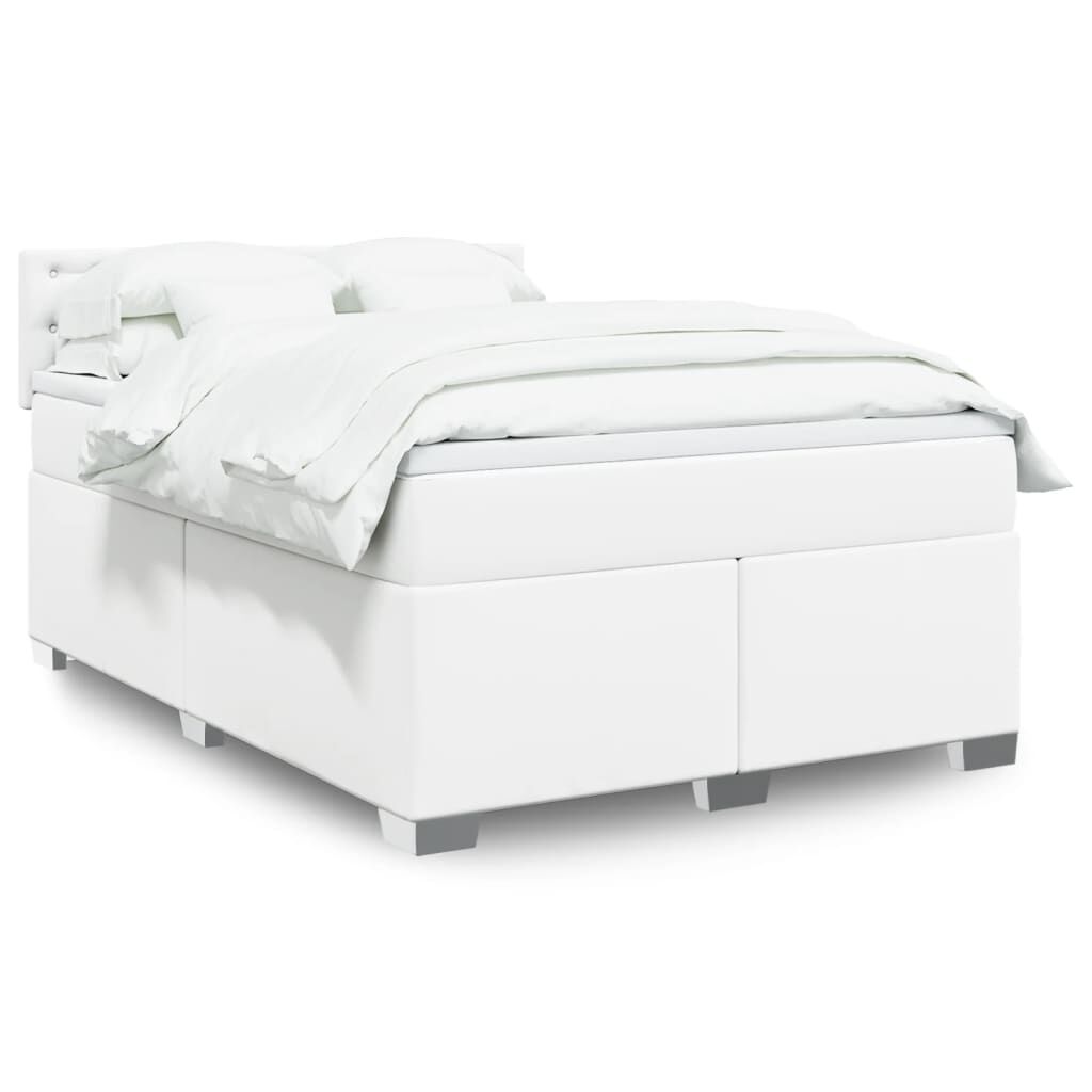 vidaXL Κρεβάτι Boxspring με Στρώμα Λευκό 140x200εκ.από Συνθετικό Δέρμα