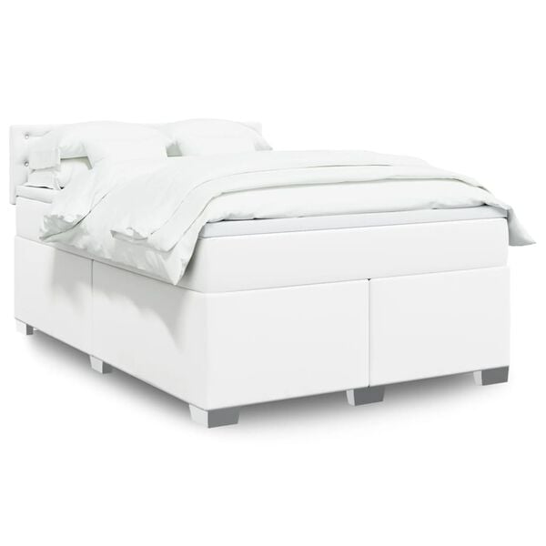 vidaXL Κρεβάτι Boxspring με Στρώμα Λευκό 140x200εκ.από Συνθετικό Δέρμα