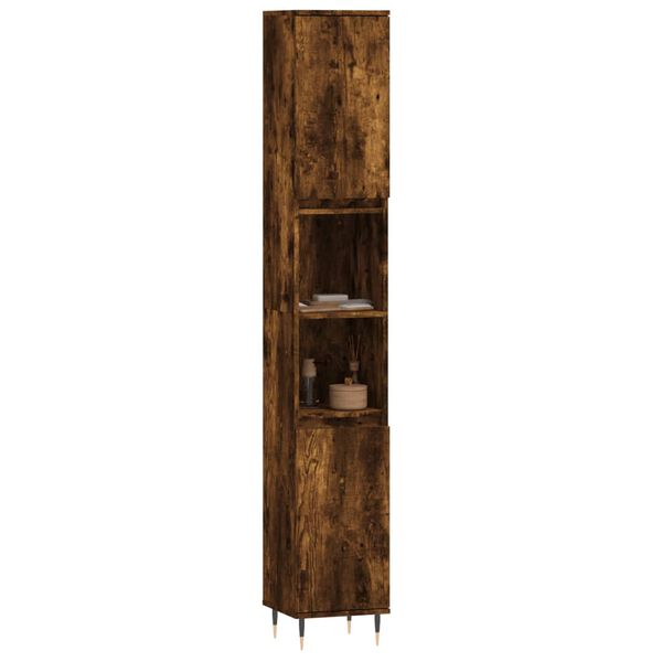 vidaXL Ντουλάπι Μπάνιου Καπνιστή Δρυς 30x30x190 εκ. Επεξεργασμένο Ξύλο