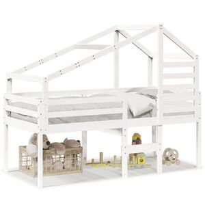 vidaXL Κρεβάτι Υπερυψωμένο με Οροφή Λευκό 80x200 εκ. Μασίφ Ξύλο Πεύκου