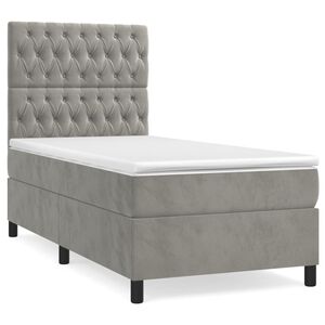 vidaXL Κρεβάτι Boxspring με Στρώμα Ανοιχτό Γκρι 90x190 εκ. Βελούδινο