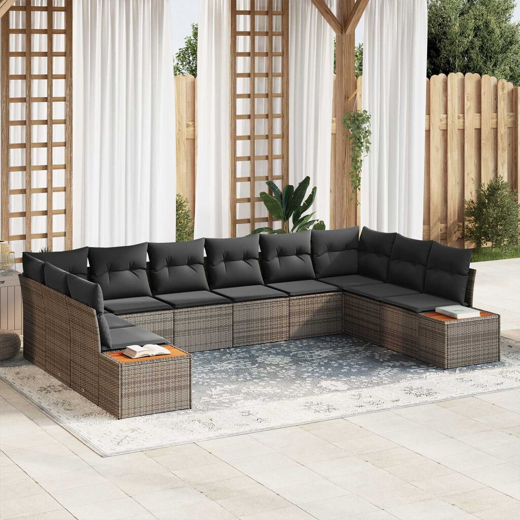 vidaXL Σετ Καναπέ Κήπου 10 pcs Γκρι 344 x 209 x 85 εκ Πολυ ράταν