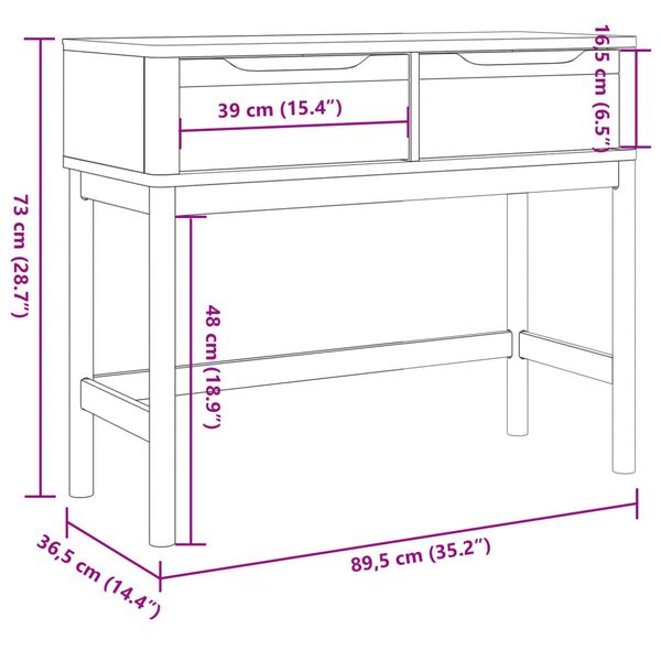 vidaXL Τραπέζι Κονσόλα FLORO Γκρι 89,5x36,5x73 εκ. Μασίφ Ξύλο Πεύκου