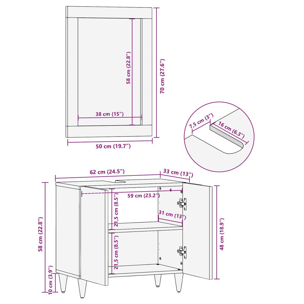 vidaXL Καθρέφτης Μπάνιου 50x70x3 εκ. Μασίφ ξύλο ακακίας