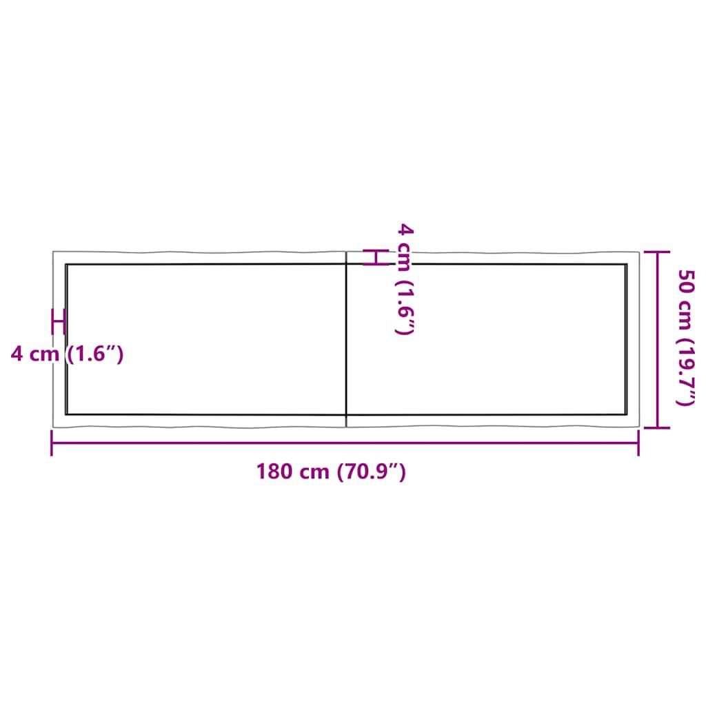 vidaXL Επιφ Τραπεζιού Αν Καφέ 180x50x(2-4)εκ.Ακατέργ. Μασίφ Ξύλο Δρυός