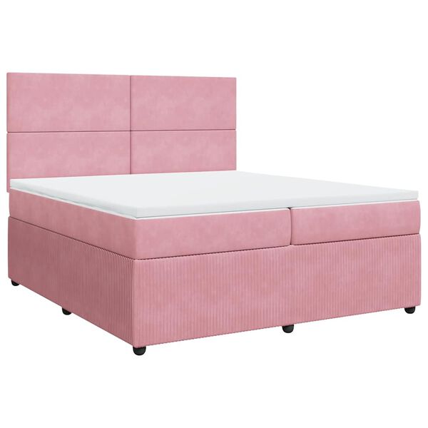 vidaXL Κρεβάτι Boxspring με Στρώμα Ροζ 200x200 εκ. Βελούδινο