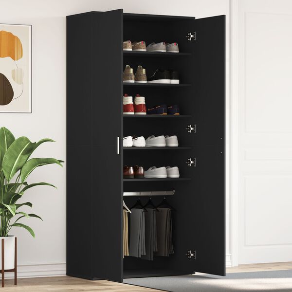 vidaXL Ντουλάπα Παπουτσιών Μαύρη 80x39x180 εκ. Επεξεργασμένο Ξύλο