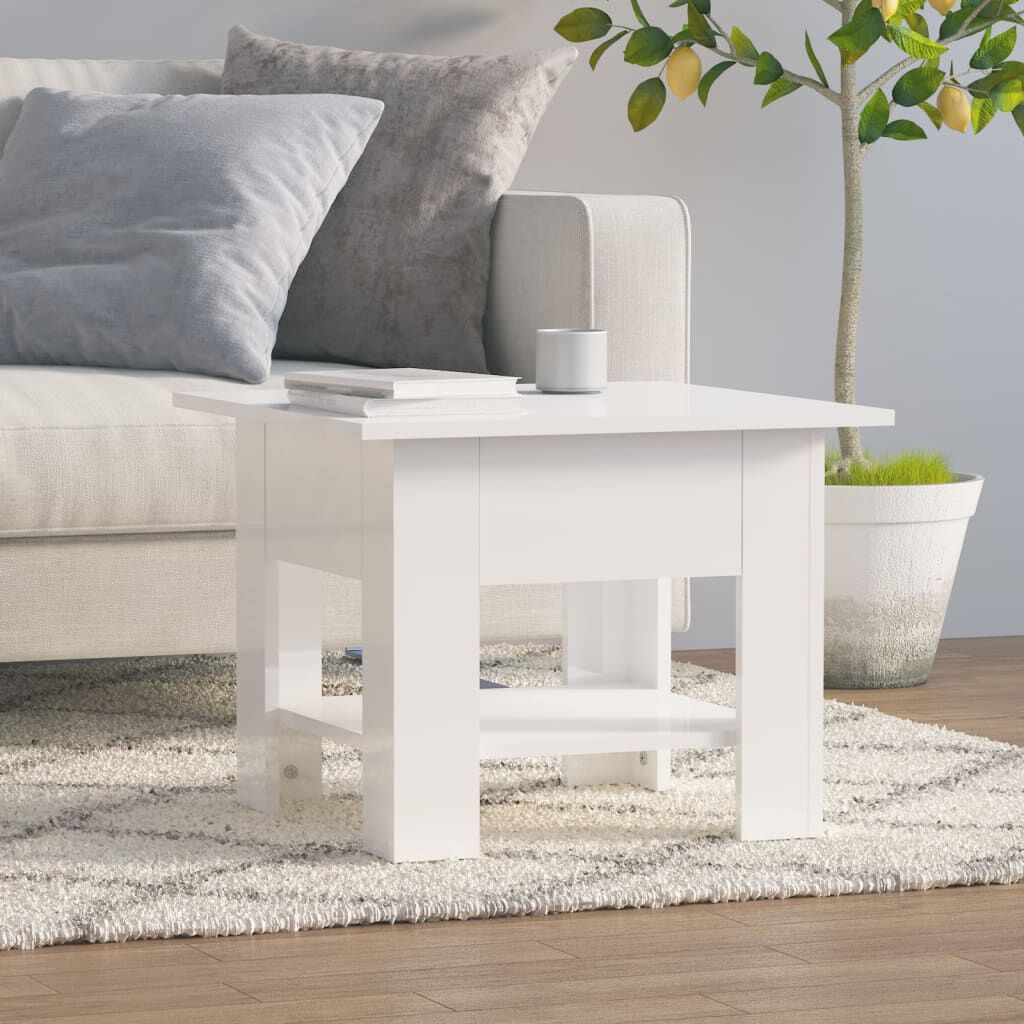 vidaXL Τραπεζάκι Σαλονιού Γυαλ. Λευκό 55 x 55 x 42 εκ. Επεξεργ. Ξύλο