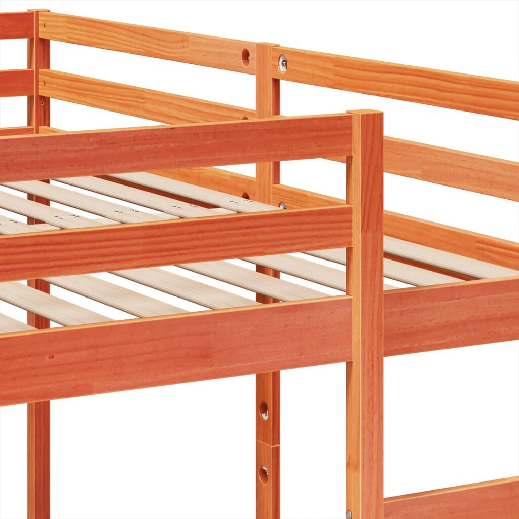vidaXL Τριπλή Κουκέτα Καφέ Κεριού 200x200/80x200 εκ. Μασίφ Ξύλο Πεύκου