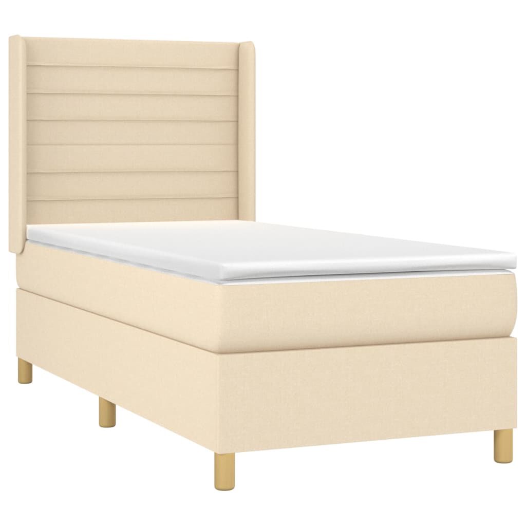 vidaXL Κρεβάτι Boxspring με Στρώμα & LED Κρεμ 100x200 εκ. Υφασμάτινο