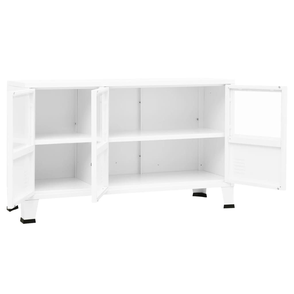 vidaXL Μπουφές Βιομηχανικό Στιλ Λευκός 105x35x62 εκ. Μέταλλο / Γυαλί