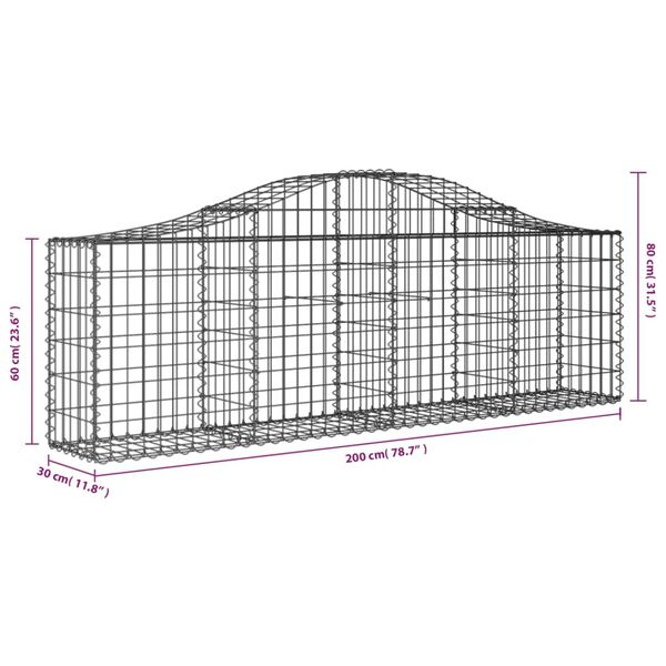 vidaXL Συρματοκιβώτια Τοξωτά 12 τεμ. 200x30x60/80 εκ. Γαλβαν. Ατσάλι
