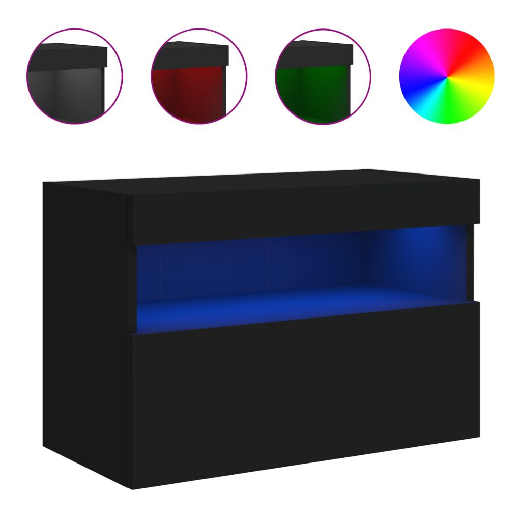 vidaXL Έπιπλο Τοίχου Τηλεόρασης με LED Μαύρο 60x30x40 εκ.