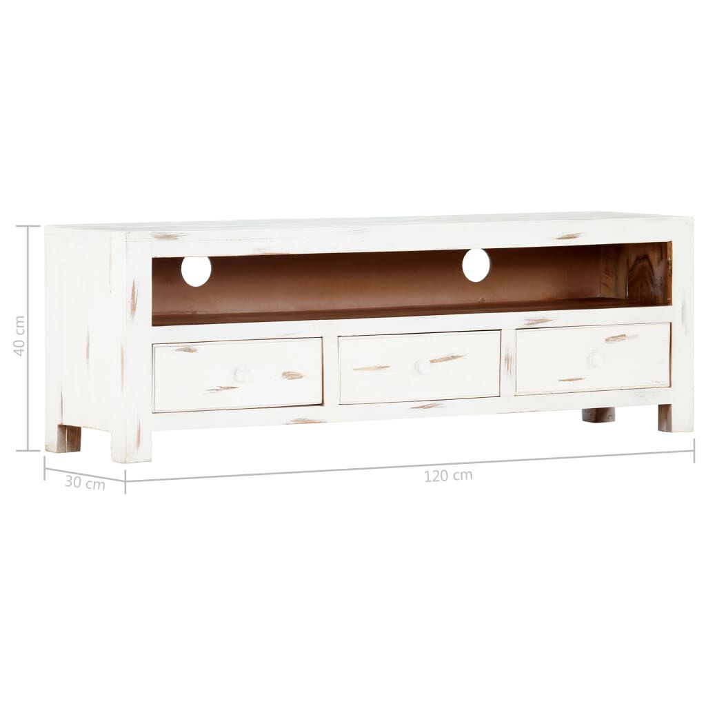 vidaXL Έπιπλο Τηλεόρασης Λευκό 120x30x40 εκ. από Μασίφ Ξύλο Ακακίας