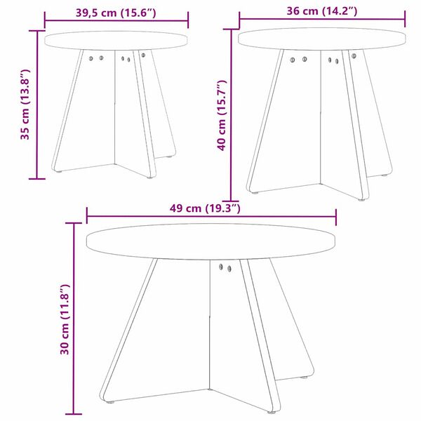vidaXL Τραπεζάκι σαλονιού 3 pcs Καφέ κεριού 49 x 49 x 30 εκ.