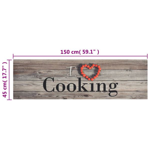 vidaXL Χαλί Κουζίνας Πλενόμενο Επιγρ. Cooking Γκρι 45x150 εκ. Βελούδο