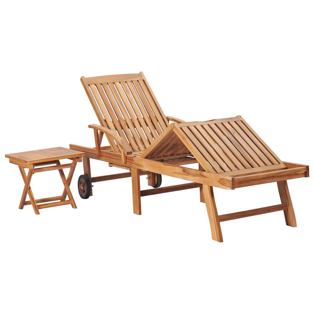 vidaXL Ξαπλώστρα από Μασίφ Ξύλο Teak με Τραπέζι και Μαξιλάρι