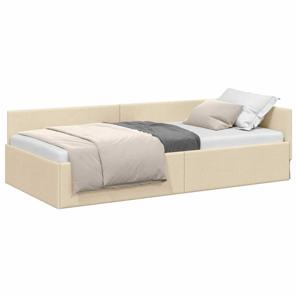 vidaXL Κρεβάτι Γωνίας Κρεμ 90 x 200 cm Ύφασμα και Έργο ξύλου